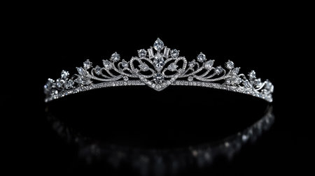 Elegant silver tiara with diamonds, capturing sparkle and detail on a clean background, perfect for royalty.の素材