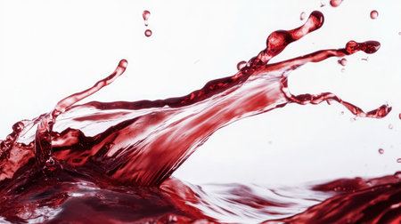 Pouring red wine with a clean stream and splash, isolated on white, capturing the elegance of the wine in motionの素材