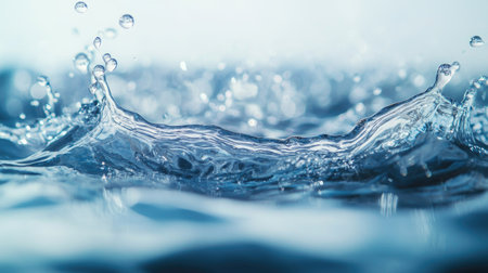 This captivating image features a close-up of water splashing with droplets soaring above the surface, showcasing the beauty and tranquility of natureの素材