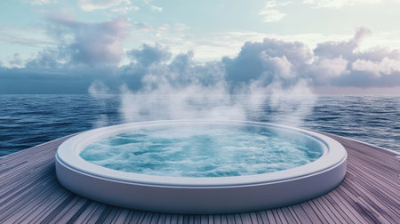 A steaming hot tub on a yacht deck, with endless ocean viewsの素材