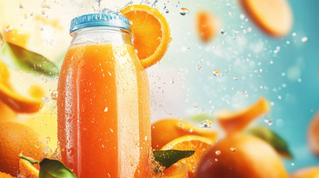 A colorful carton of orange juice, displayed against a bright background, highlighting the vibrant packaging and freshnessの素材