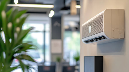 An upscale showroom with a built-in air conditioning system blending into the elegant decor.の素材