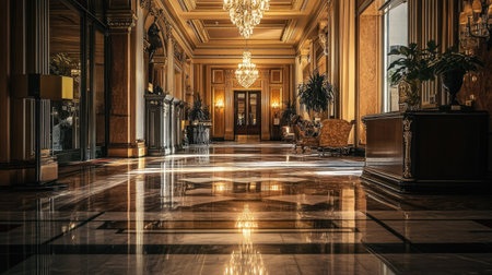 A luxurious hotel lobby featuring a concealed air conditioner with elegant design elements.の素材