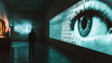 An eye chart projected on a wall, with the letters progressively decreasing in size toward the bottom.の素材