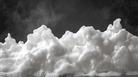 A heap of thick white foam forming peaks against a textured dark gray backgroundの素材