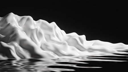 A high-contrast image of white foam streaks on a dark reflective surfaceの素材