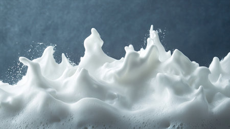 A heap of thick white foam forming peaks against a textured dark gray backgroundの素材