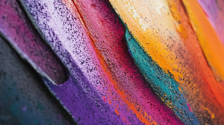 Close-up of colorful chalk pastels with visible dust creating soft gradients around them.の素材