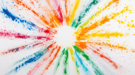Chalk pastels forming a radial pattern on a white canvas, surrounded by colorful smudges.の素材