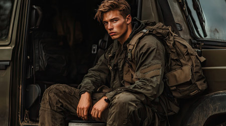 Artificial monstera leaves in a trendy concrete pot on a minimalist side tableの素材