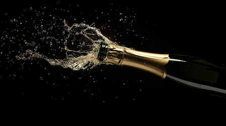 A celebratory toast with champagne pouring from the bottle as it's freshly opened.の素材