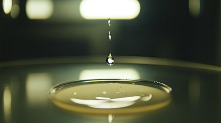 A creamy drop spread on a laboratory glass slide, illuminated under soft white light in a modern lab.の素材