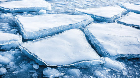 A close-up of sharp ice edges and deep cracks on the surface of a vast glacier.の素材