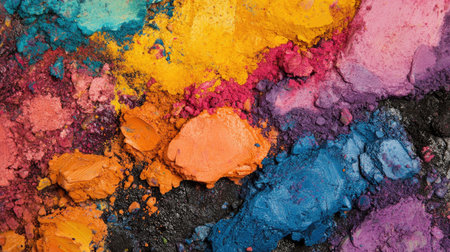 A detailed view of chalk pastels crushed into powder, showing vibrant pigments.の素材