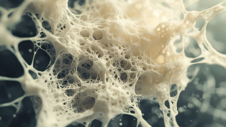 A magnified view of a cream-like texture on a glass slide, placed on a high-tech microscope stage.の素材