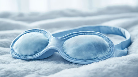Eye mask with cooling pads placed in a freezer, ready for a refreshing sleep aidの素材