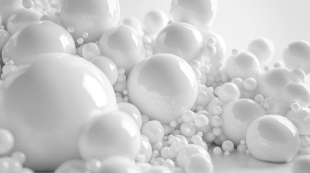 Foam bubbles reflecting light in a high-key setup, creating a dreamy effectの素材