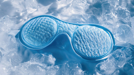 Eye mask with cooling pads placed in a freezer, ready for a refreshing sleep aidの素材