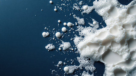 A flat lay of foam in a random pattern on a navy blue surfaceの素材