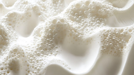 A textured composition of foam bubbles forming an abstract wave patternの素材