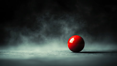 A red snooker ball on the edge of a pocket, surrounded by a light mist, ready for a dramatic finish.の素材