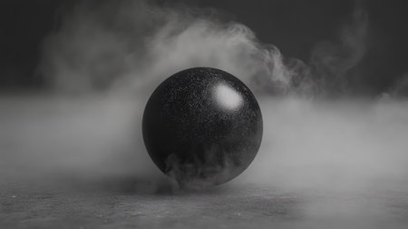 The black ball close to the pocket, surrounded by light mist, suggesting a moment of anticipation and excitement.の素材