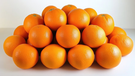 Orange juice jug filled to the top, with fresh oranges around on a white table, creating a fresh, healthy, and inviting scene.の素材