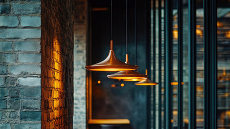 Modern ceiling fixture with warm light in a dark room, creating a soft glow with a comforting, intimate ambiance.の素材