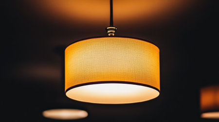 Soft, focused light from a ceiling lamp fixture in a dark room, creating a calm, comforting ambiance.の素材