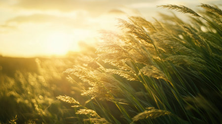 Close-up of fronds on a windy day, swaying against the sunlight, highlighting the vibrant green color under a bright skyの素材