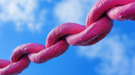 Close-up of pinkies hooked with a blue sky background, symbolizing an uplifting connection and trust.の素材
