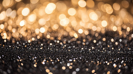 Elegant black and gold glitter bokeh with warm sparkles, creating a luxurious, upscale feel perfect for celebrations.の素材