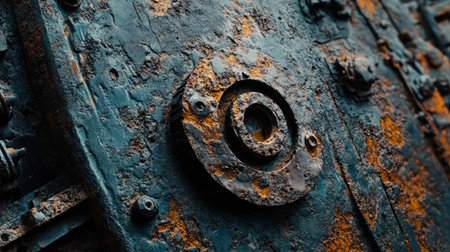 Aged metal gears with rust spots, close-up showing texture and fine mechanical details.の素材