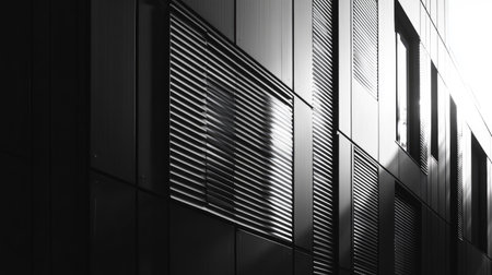 Building with aluminum louver windows, angled for privacy while letting light into the rooms.の素材