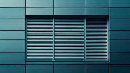 Exterior building facade with horizontal aluminum louver windows, designed for privacy and shade.の素材