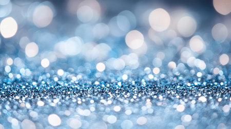 Soft blue and silver glitter bokeh with gentle sparkles, perfect for creating a calm, wintry, and sparkling background.の素材