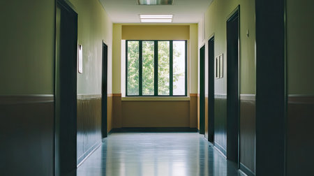 High-mounted ventilation window in a hallway, providing natural light and air circulation.の素材