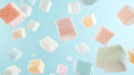 Soft, pastel-colored marshmallows filling the frame against a clean, light backgroundの素材