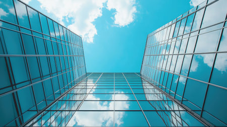 Metal grid fence against a bright blue sky, symbolizing boundaries in a spacious, open environment.の素材