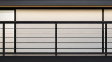 Close-up of a modern grid metal fence with straight, clean lines, creating a minimalist aesthetic.の素材