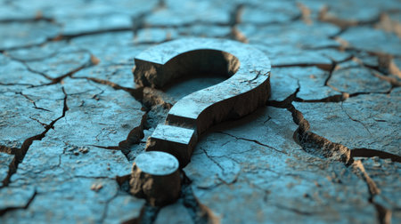 A D question mark emerging from a cracked surface, symbolizing curiosity and challengeの素材