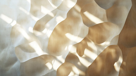 Abstract geometry of light and shadow on a smooth plaster wall under intense noon sun.の素材