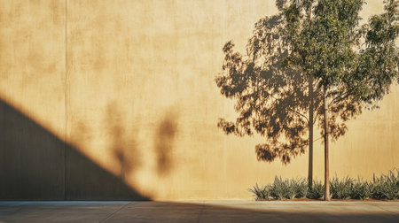 A low angle shot of a tall wall with a shadow cast perfectly at midday.の素材