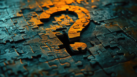 A puzzle with a question mark shape missing in the center, highlighting the gapの素材