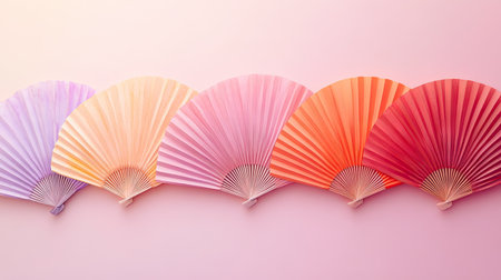 A set of fan brushes arranged in a gradient pattern, from smallest to largestの素材