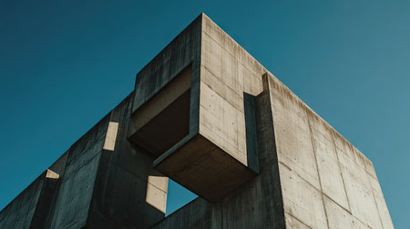 Contemporary concrete building with sleek lines and minimalist details under a deep blue sky, creating an industrial urban feel.の素材