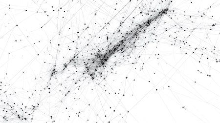 Complex grid of lines and dots forming an abstract network pattern, symbolizing the web, big data, and future technology.の素材
