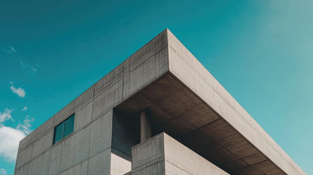 High-rise concrete building with minimalist facade and a deep blue sky, perfect for modern architecture visuals.の素材