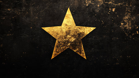 A minimalist design featuring a single large golden star glowing against a clean, black backgroundの素材