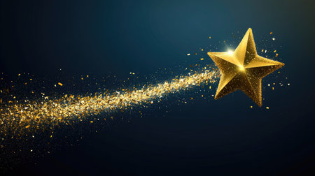 Golden star confetti bursting into the air against a dark gradient background, symbolizing celebrationの素材